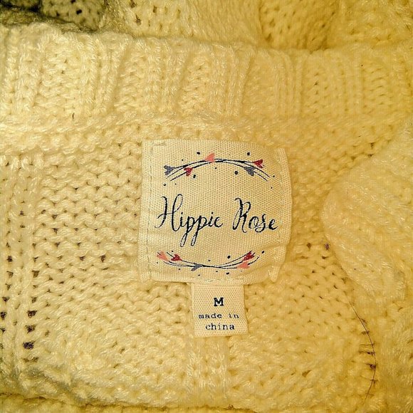 Hippie Rose Sweater Women Size Medium Ivory Cold Shoulder Cable Knit Sid… - Picture 5 of 7